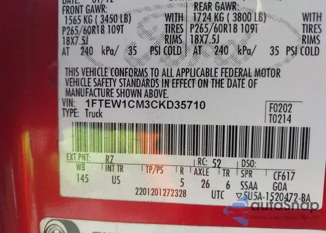 2012 Ford F-150 Xlt z USA, uszkodzony, nr VIN 1FTEW1CM3CKD35710